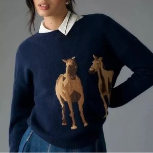 NWT Anthropologie Intarsia Cashmere horse sweater1x